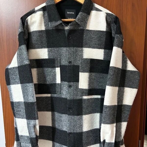Bershka men's black and white check wool jacket like new
