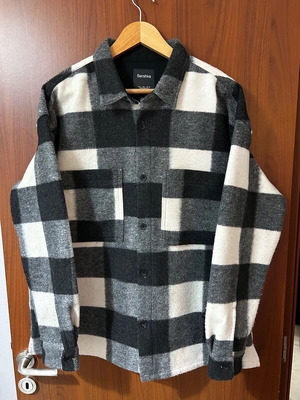 Bershka men's black and white check wool jacket like new