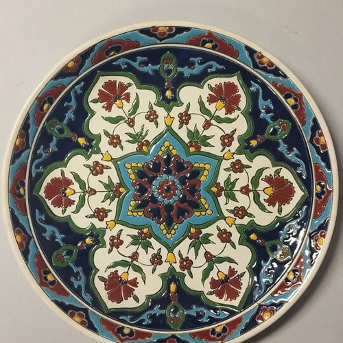 Decorative porcelain plate used Keramikos Hand made NASSOS with floral design