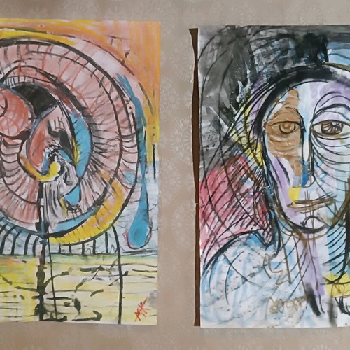 ENA OSTRAKO diptych made to order, symbolic watercolor painting