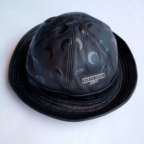 Marine Serre leather bucket hat used, black with moon print