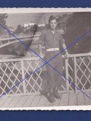 Trikala old black and white photo used with soldier and bridge