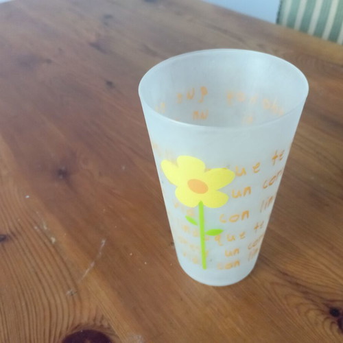 Plastic water jug with four glasses set used