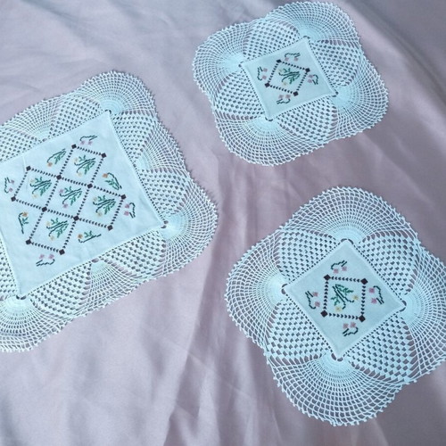 Vintage handmade crochet and embroidered 3-piece bedroom set