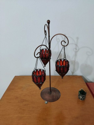 Copper candle holder for tealight table use like new with three hanging holders