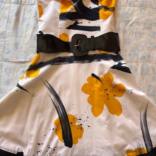 Forel dress like new, strapless, white with yellow flowers, size S/M