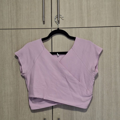 Only lilac ribbed wrap front cropped top size XL like new
