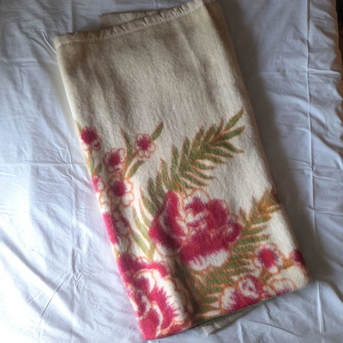 Handmade wool blanket for double bed used, floral design