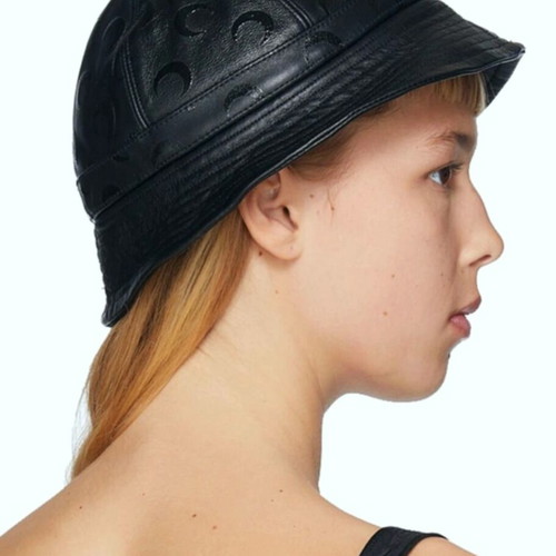 Marine Serre leather bucket hat used, black with moon print
