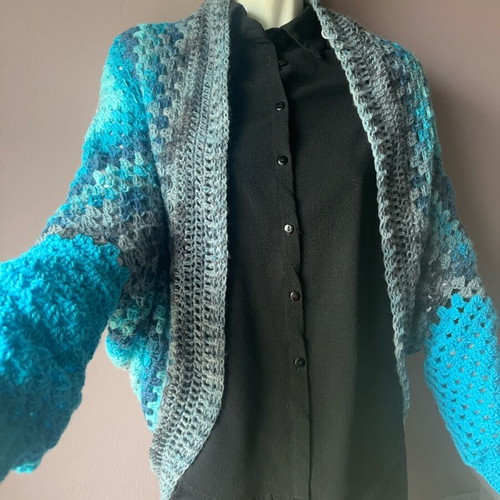 Handmade crochet bolero cardigan made to order, gray and blue