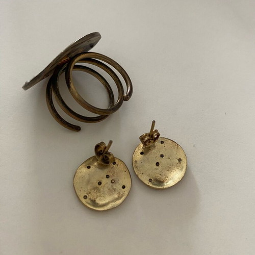 Arktos jewelry set earrings and adjustable ring like new, gold color
