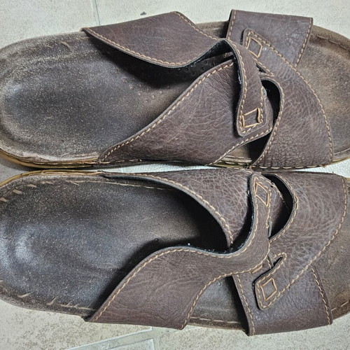 Men's summer leather slippers used, size 43, brown