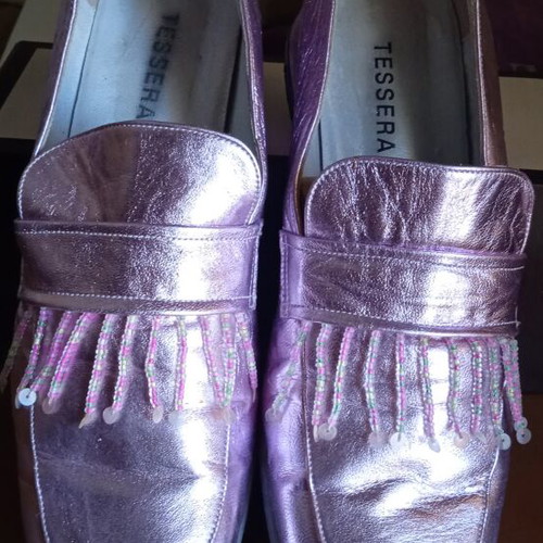 Tessera leather shoes size 37 used, pink metallic with beads