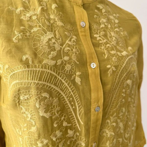 Yellow mustard shirt XL made of silk and cotton like new, boho chic