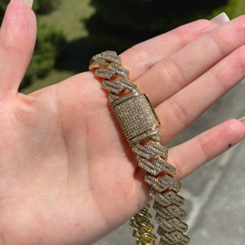 Baguette diamond Cuban link chain like new, gold plated