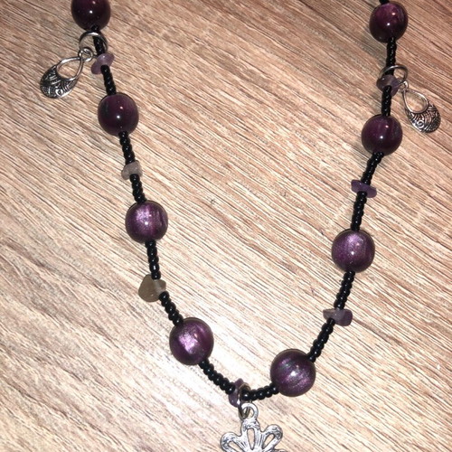 Handmade hippie fairy boho necklace new, purple and silver