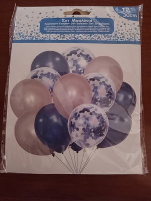 Set of balloons with blue ribbon, new