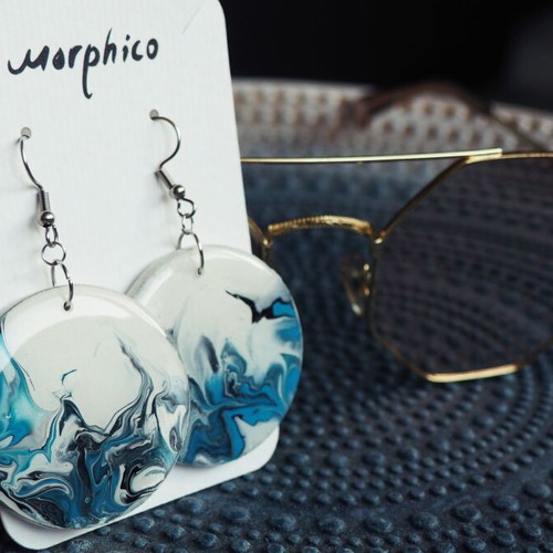 Acrylic earrings new, handmade with wooden base and epoxy resin