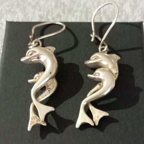 Silver solid 925 dangling earrings new, 4.5 cm length
