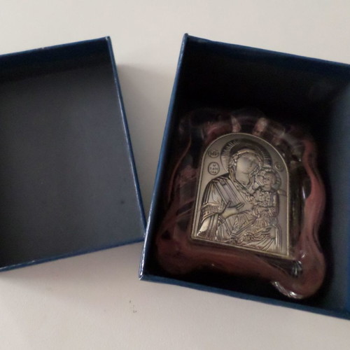 Silver icon on Murano glass new, with packaging