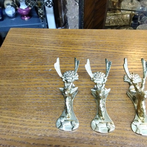 Set of brass reindeer door handles in golden tone like new, 3 pieces