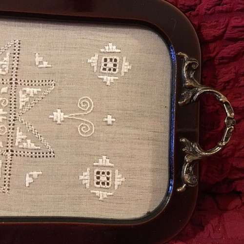 Lefkaritiko embroidery on wooden tray new