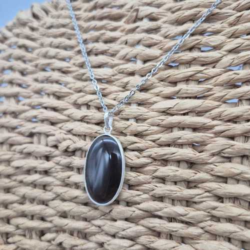 Smoked Quartz Sterling Silver Pendant Oval Cabochon