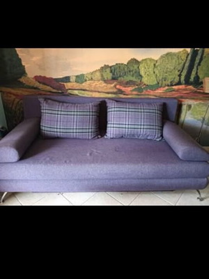 Two-seater sofa with storage, light purple fabric