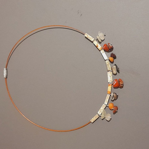 Handmade necklace with semi-precious stones and sea stones on steel