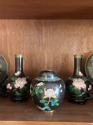 Σετ 5 cloisonné vintage διακοσμητικά βάζα και πιάτα