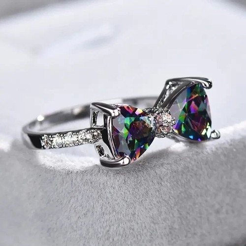 Colorful women's ring with cubic zirconia and topaz, new