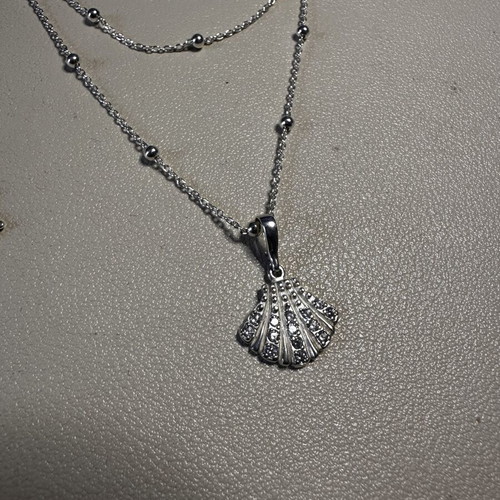 925 Sterling Silver Seashell Jewelry Set new, 4-piece with cubic zirconia