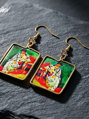 Madame Matisse au Kimono earrings handmade, multicolor, gold-tone
