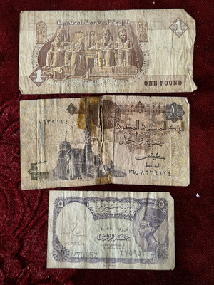 Old Egyptian banknotes set of 3, 1 pound and 5 piastres