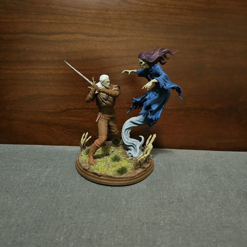 Witcher diorama hand-painted, 15 cm height