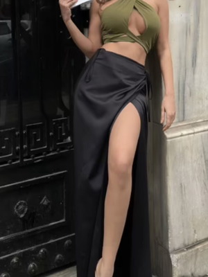 Maxi satin skirt black, new, size S 36 8