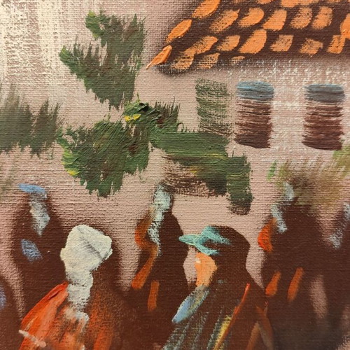 Oil painting on canvas used with traditional Greek scene