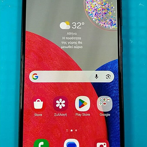 Samsung Galaxy A52s 5G smartphone used with cracked screen, Android 14