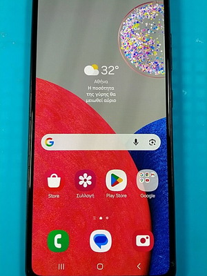 Samsung Galaxy A52s 5G smartphone used with cracked screen, Android 14