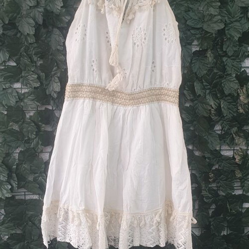 Boho dress like new, airy, sizes S - M, white and beige