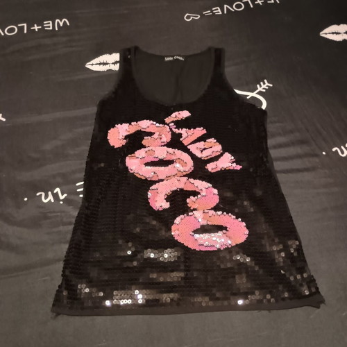 Lady Coco sleeveless top NoM/L like new, black and soft pink sequins