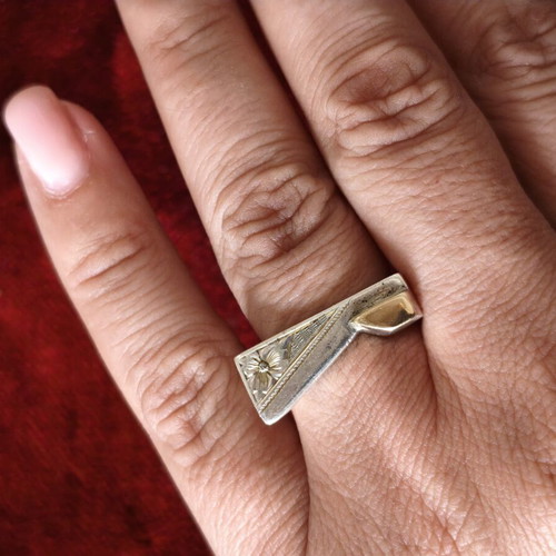 Vintage Geometric Silver Ring 950 Silver & 14K Gold used