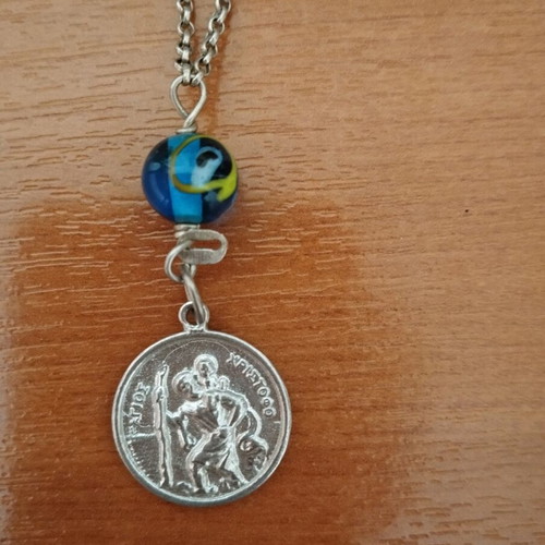 Silver charm pendant good luck talisman new with Virgin Mary and Saint Christopher