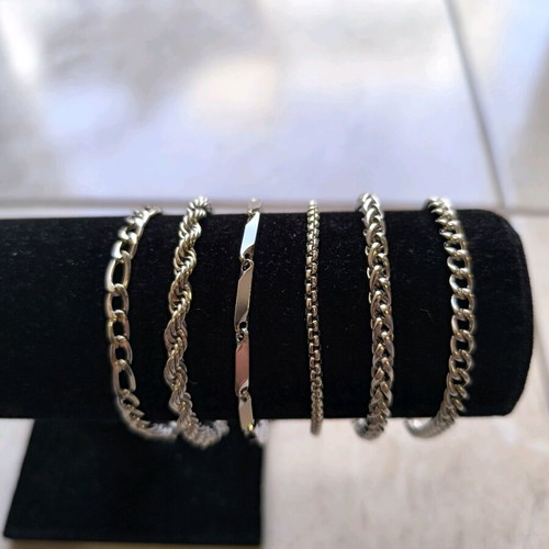 Men's bracelets new, pack of 6 stainless steel silver