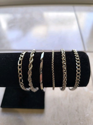 Men's bracelets new, pack of 6 stainless steel silver