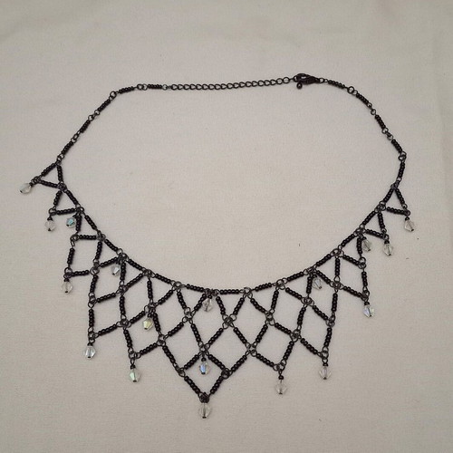 Vintage choker used, net-shaped with black glass seed beads
