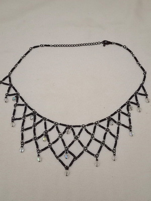 Vintage choker used, net-shaped with black glass seed beads