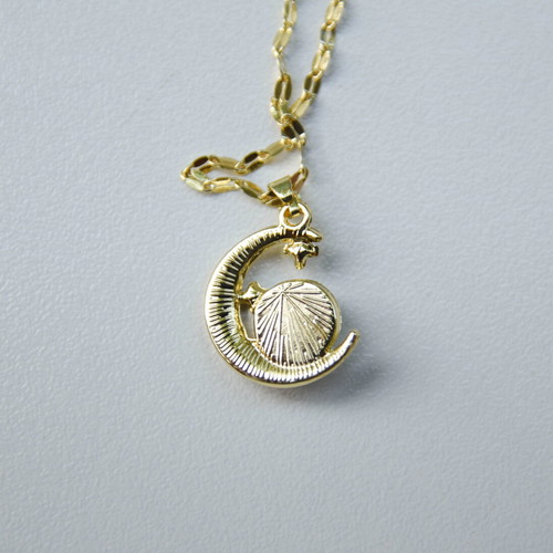 Stainless steel necklace like new with crescent moon and blue sphere