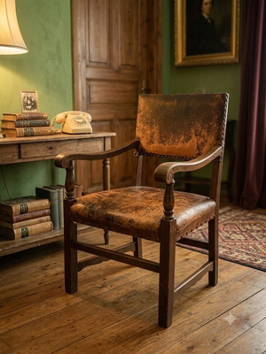 Prewar leather armchair used with patina, unique piece
