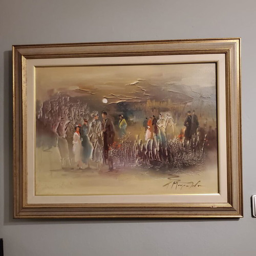 Apovrado Stin Exohi Oil Painting like new with gold-silver embossed texture